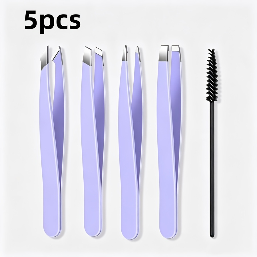 Eyelash Extension Removal - 5pcs Set Pinset Stainless Steel Ungu
